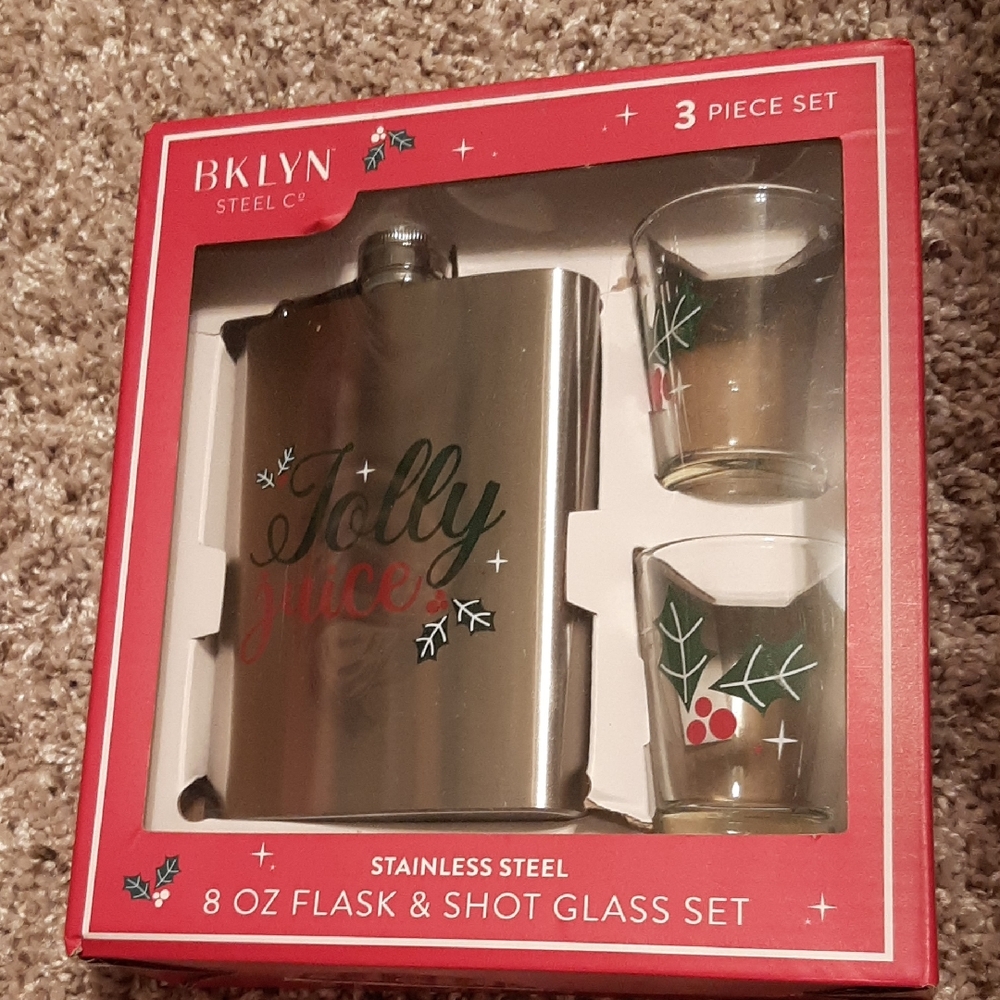 BKLYN Steel Co. Stainless Steel Flask and Shot Glass Set